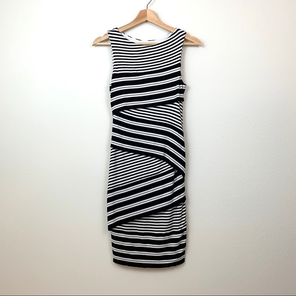 Bailey 44 Black White Stripe Bandage Dress - Picture 2 of 9